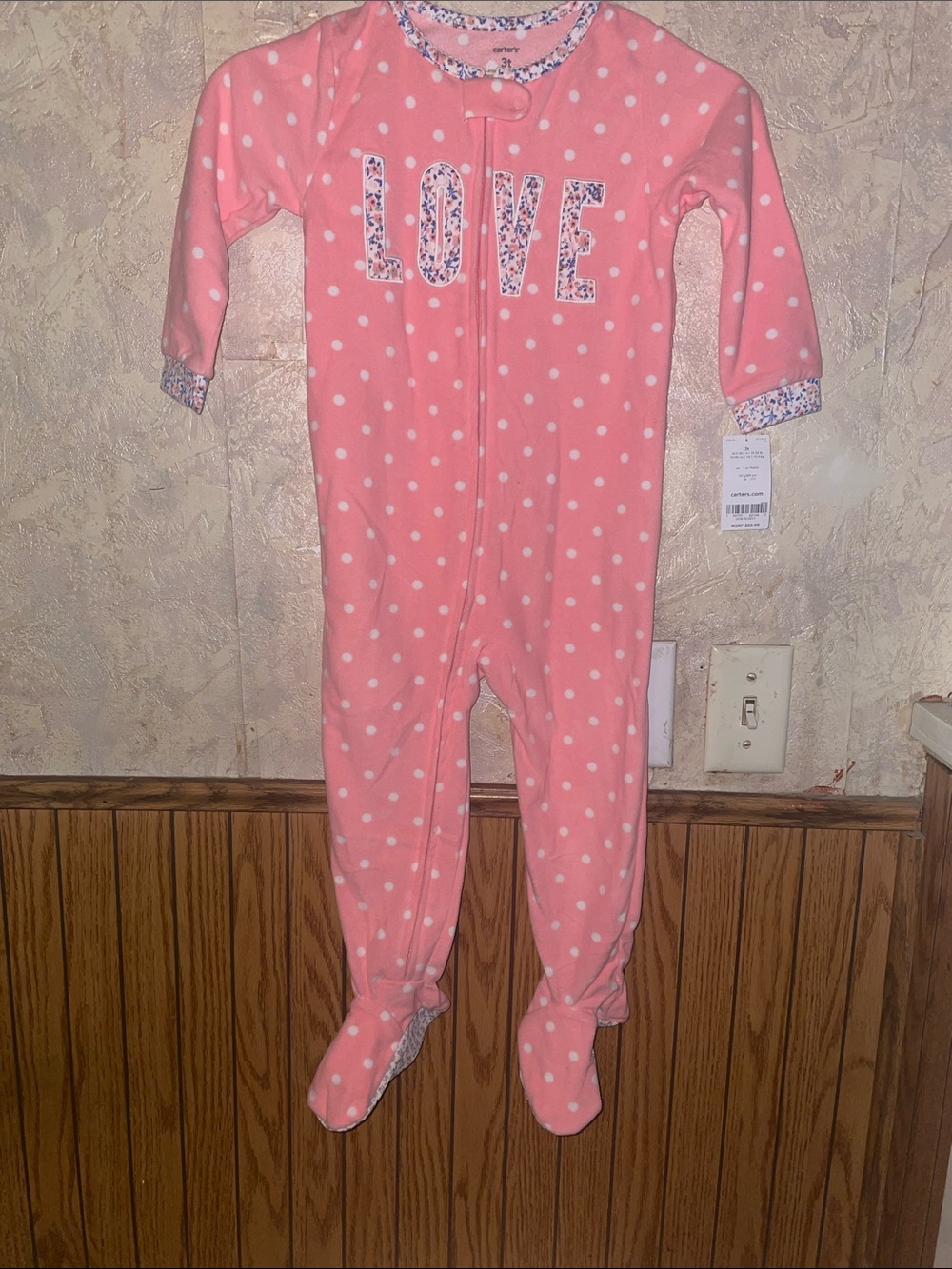 Pink floral carters fleece footed, onesie pajamas (3T)(nwt)